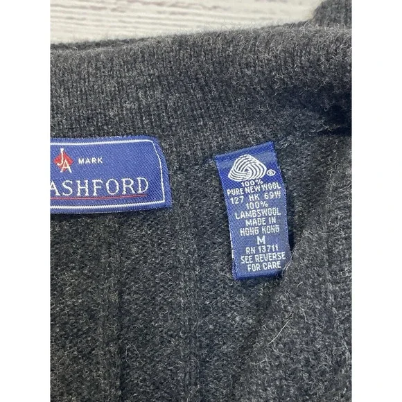 John Ashford Men's  Sweater Gray 100% Lambs Wool Knit Ribbed 1/4 Zip Medium - Picture 6 of 7